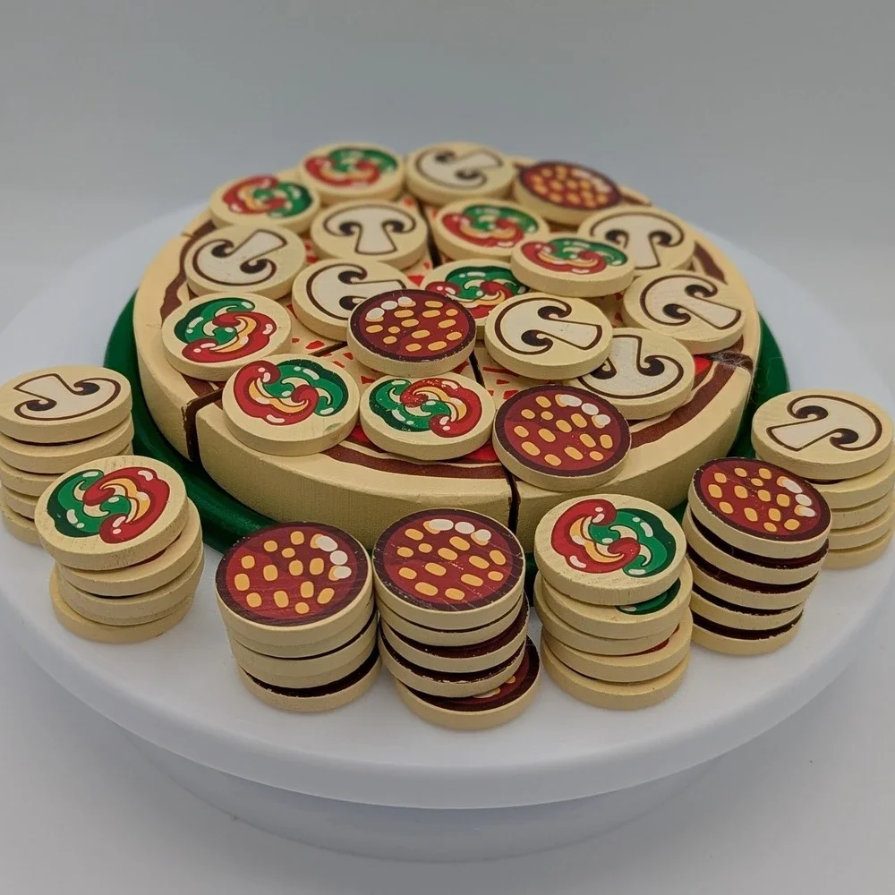 Melissa & Doug Pizza Party Wooden Play Food Set Mixed Toppings & Tray 61+ Pieces